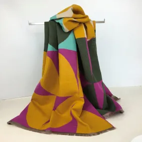 235 -113 - Abstract Print Scarf  - Purple & Mustard