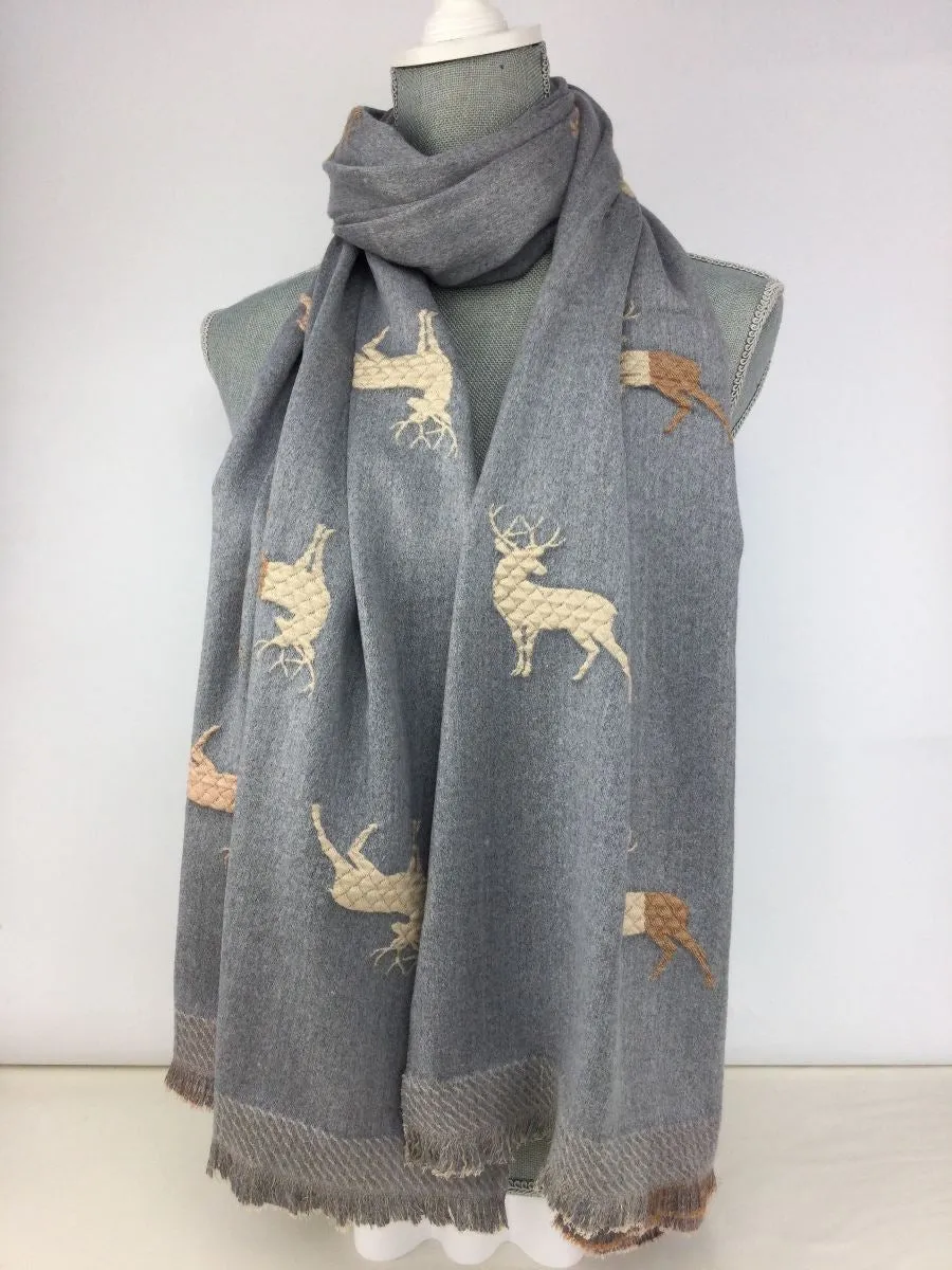 235- Stag Scarf - Grey