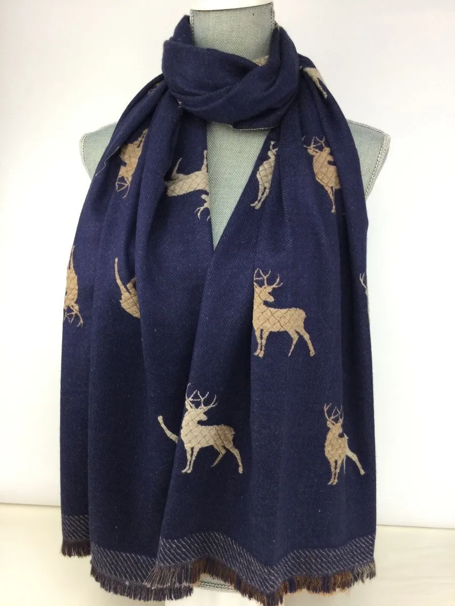 235- Stag Scarf - Navy