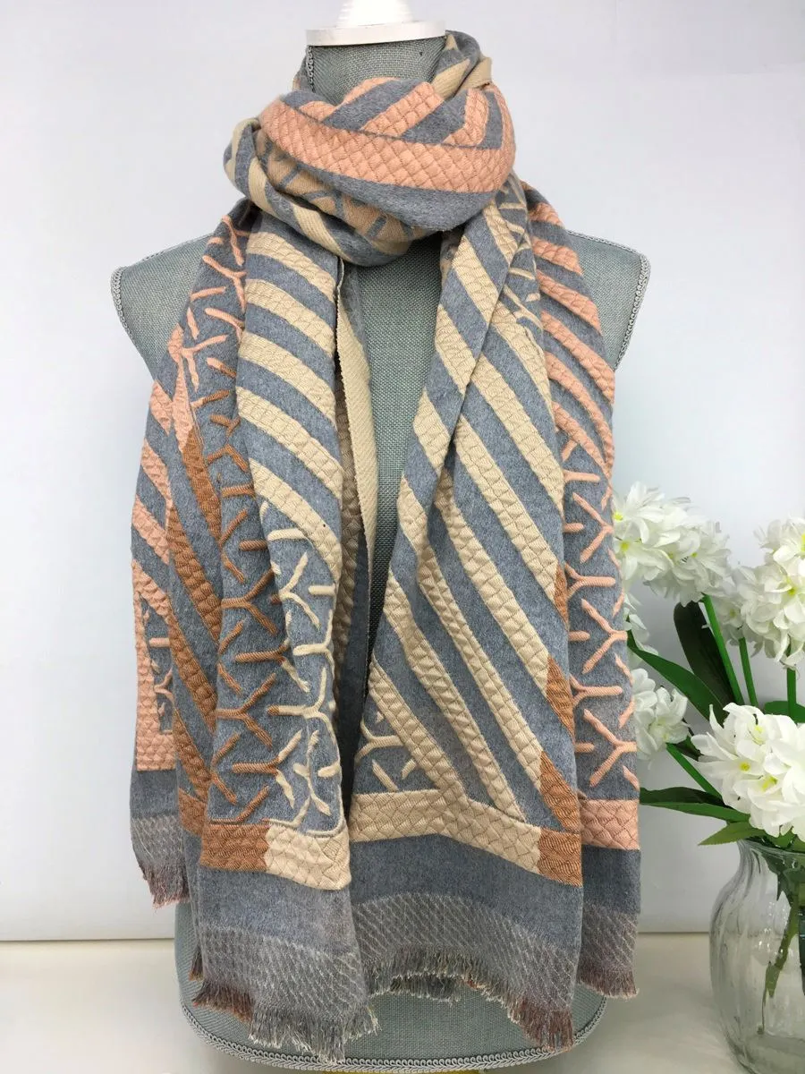 235- Stripe Scarf - Grey