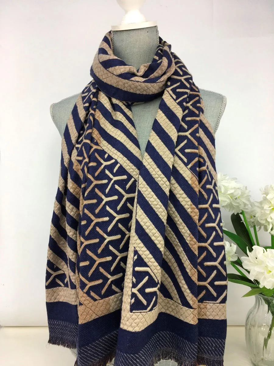 235- Stripe Scarf - Navy