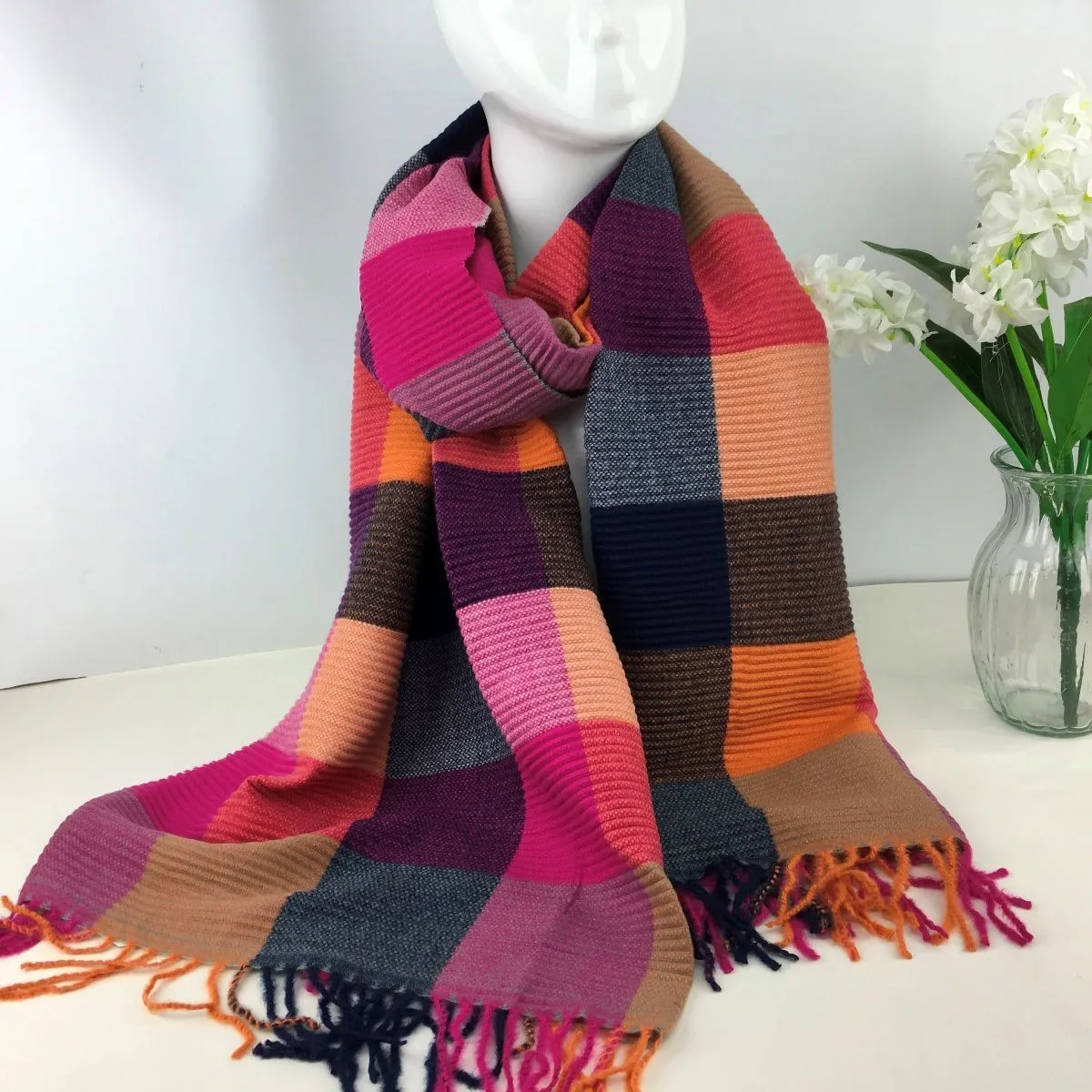 237-027- Square Print Scarf  - Pink