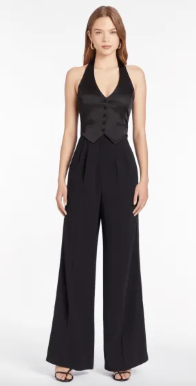 Amanda Uprichard Isadore Jumpsuit with Satin in Black