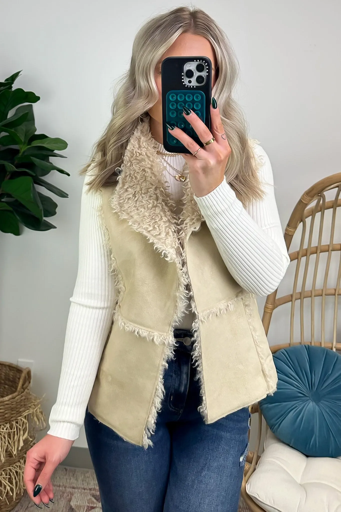 Arissa Shearling Suede Faux Fur Vest - FINAL SALE