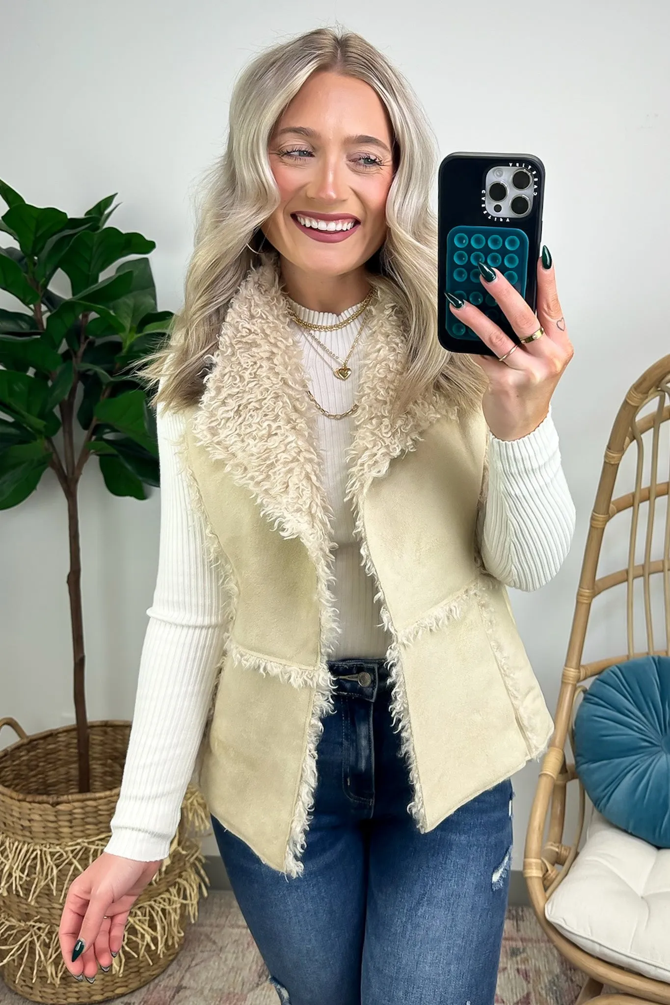 Arissa Shearling Suede Faux Fur Vest - FINAL SALE