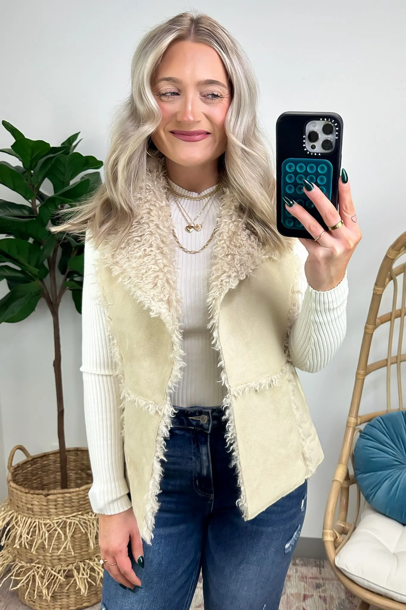 Arissa Shearling Suede Faux Fur Vest - FINAL SALE