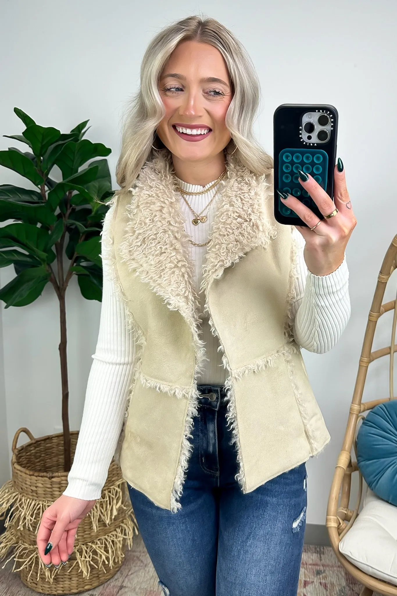 Arissa Shearling Suede Faux Fur Vest - FINAL SALE