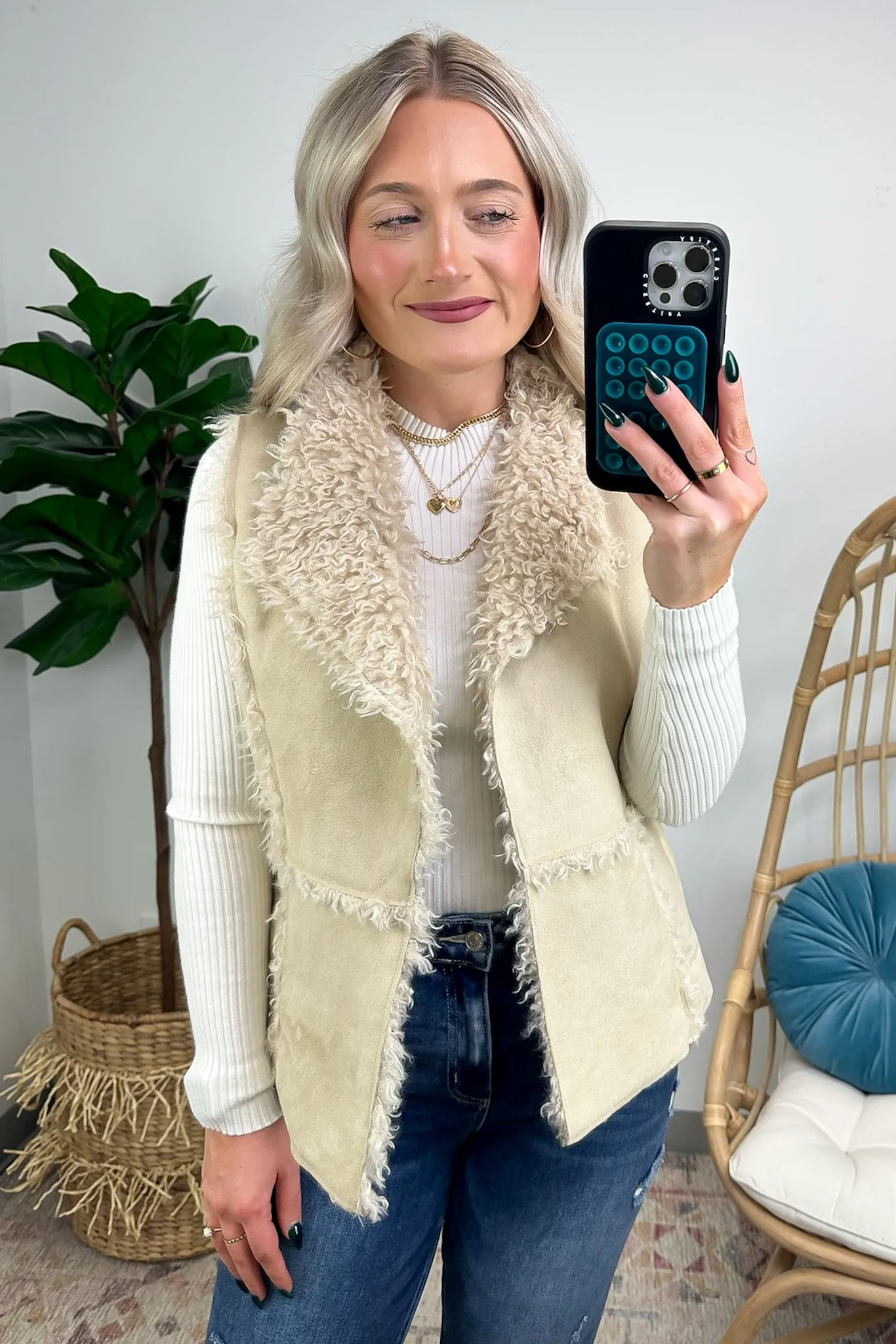 Arissa Shearling Suede Faux Fur Vest - FINAL SALE