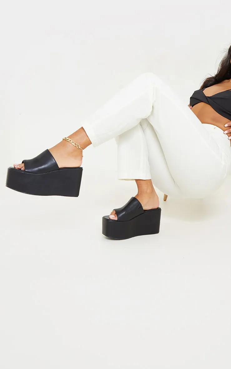 Black Pu Square Toe Platform Mules | Shoes