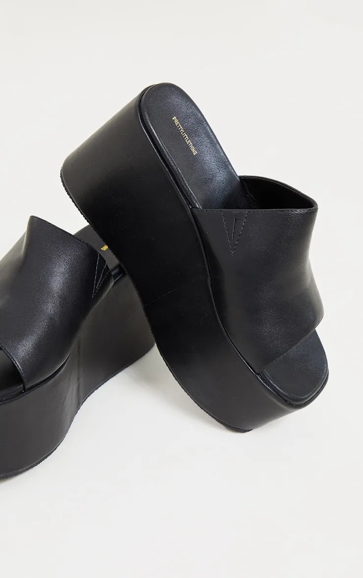 Black Pu Square Toe Platform Mules | Shoes