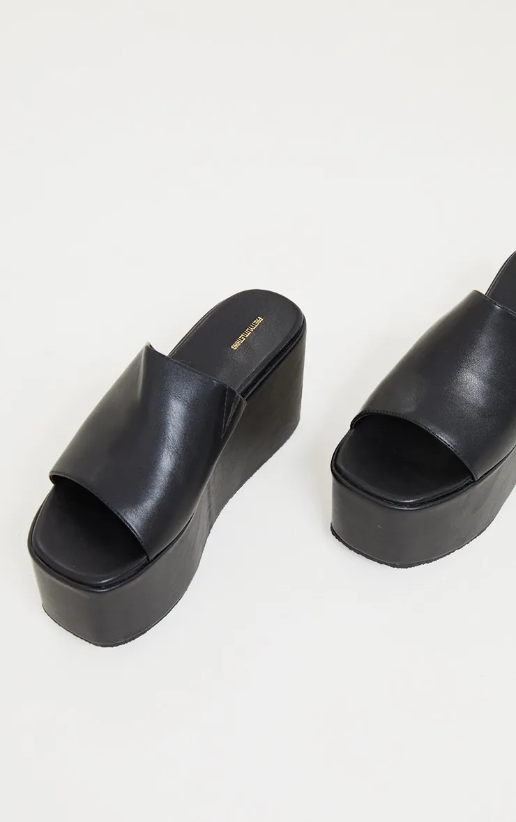 Black Pu Square Toe Platform Mules | Shoes