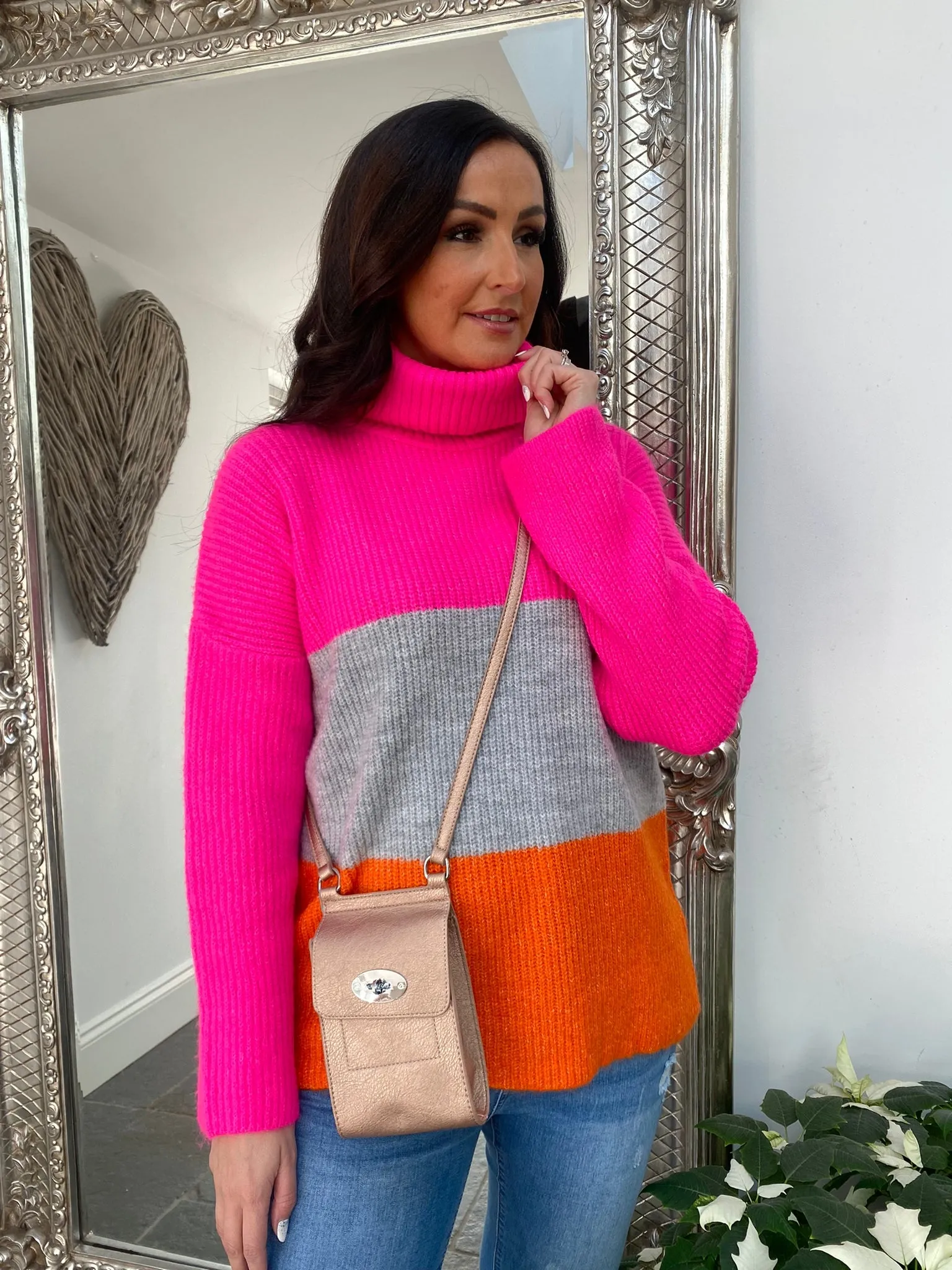 Block Colour Roll Neck Jumper Lucie