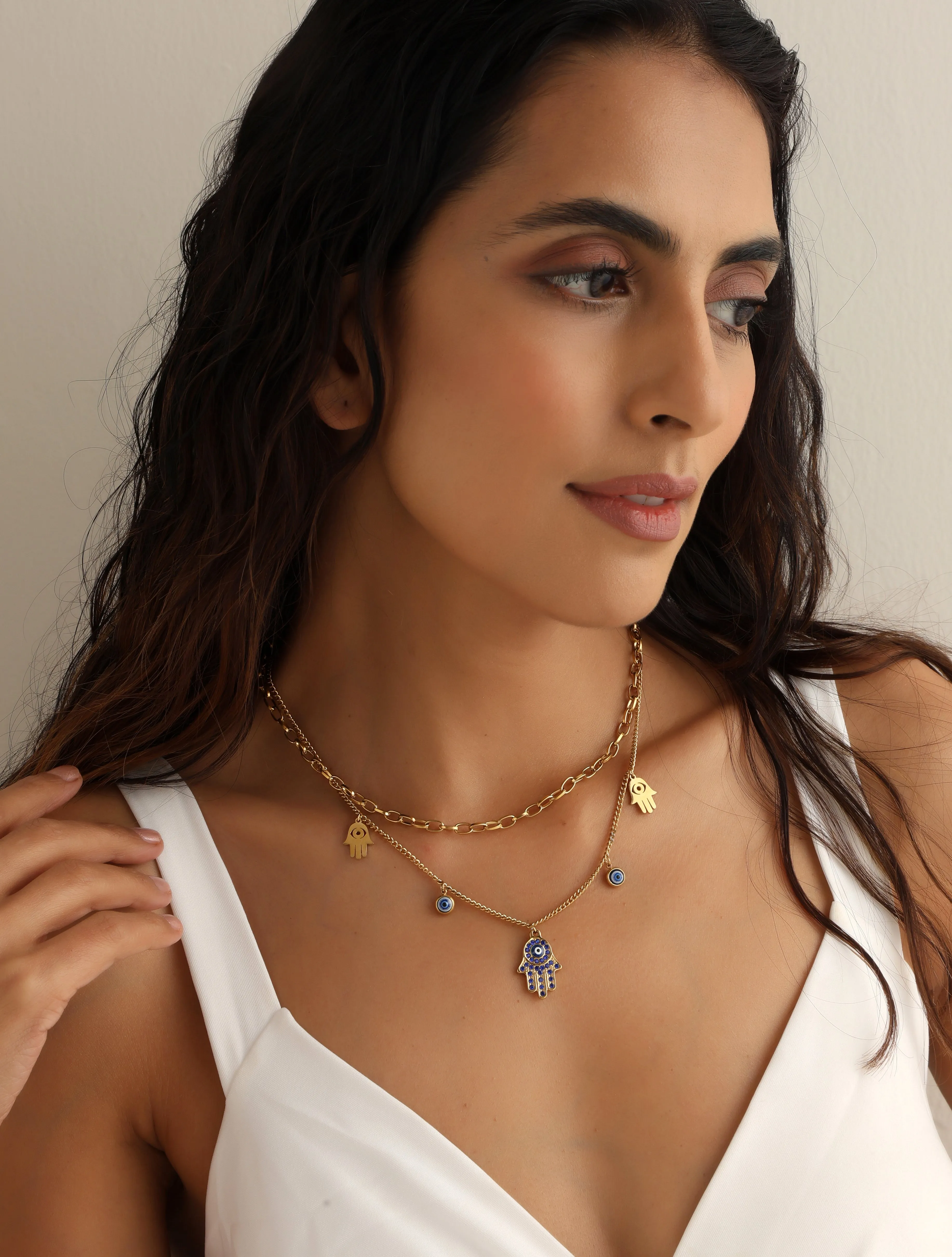 Blue Turkish Hamsa Layered Necklace