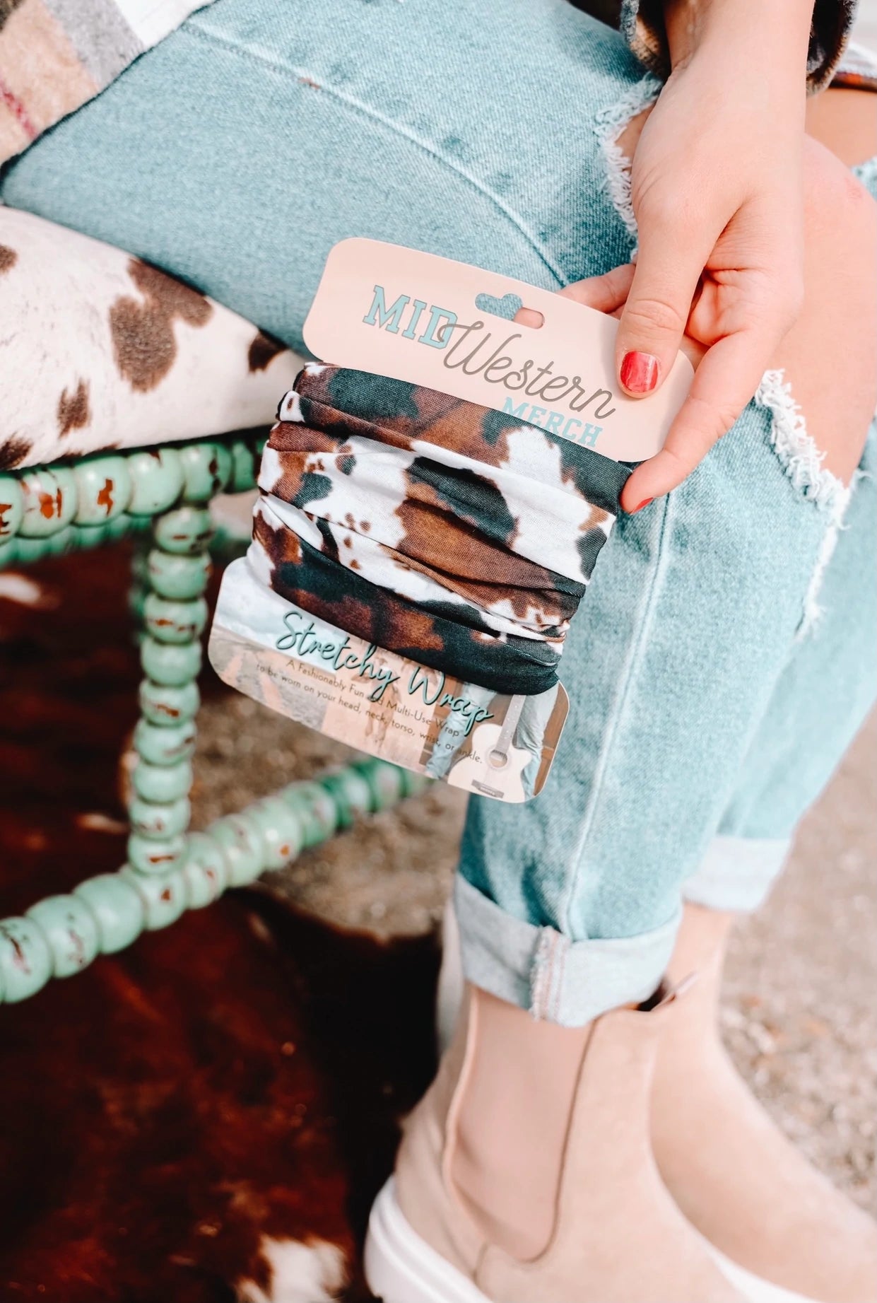 Brown Cowhide Stretchy Headwrap