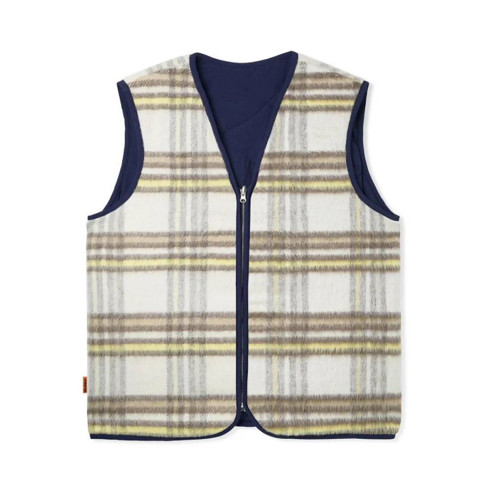 Butter Goods Reversible Hairy Plaid Vest Navy/Wheat