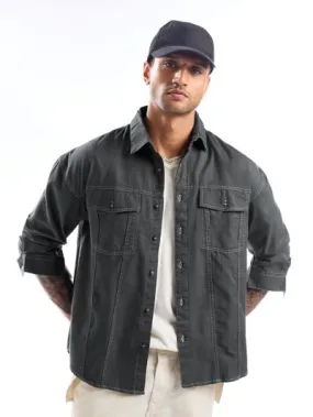 Buy Dark Grey Contrast Stitch Jacket Shirt for Men Online in India -Beyoung