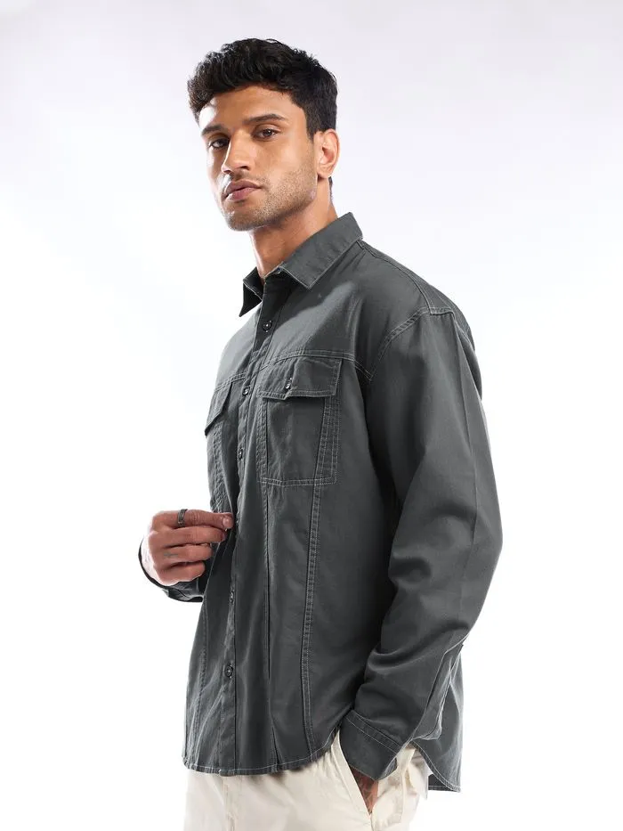 Buy Dark Grey Contrast Stitch Jacket Shirt for Men Online in India -Beyoung