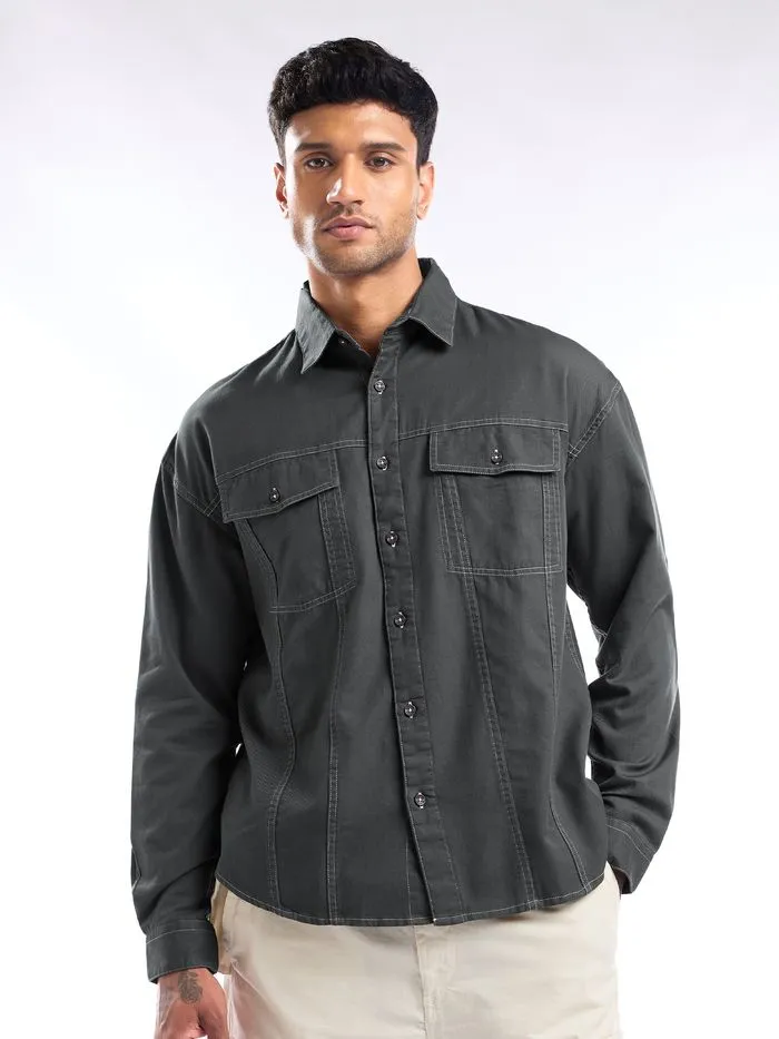 Buy Dark Grey Contrast Stitch Jacket Shirt for Men Online in India -Beyoung