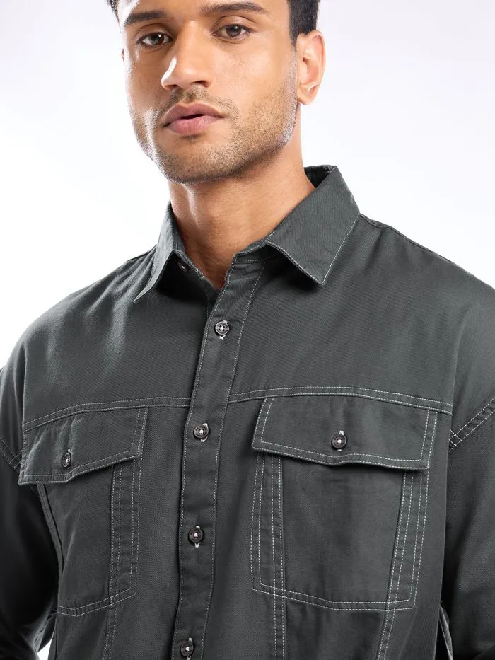 Buy Dark Grey Contrast Stitch Jacket Shirt for Men Online in India -Beyoung