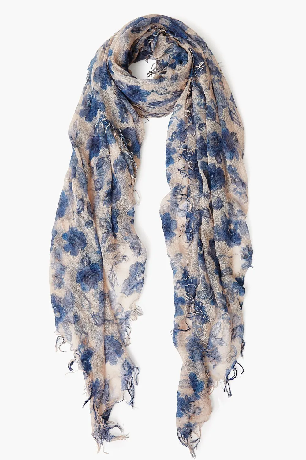 Chan Luu Scarf Soft Cashmere Silk Wrap Indigo Blue French Floral