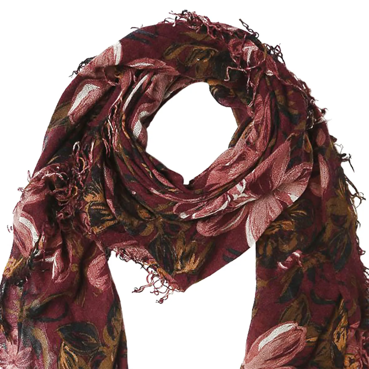 Chan Luu Scarf Soft Cashmere Silk Wrap Tawny Port Painterly Floral