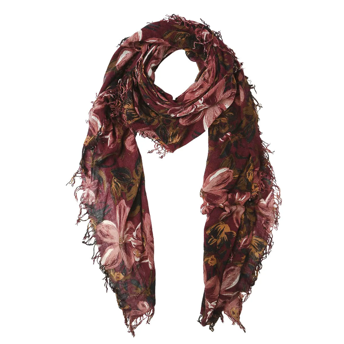 Chan Luu Scarf Soft Cashmere Silk Wrap Tawny Port Painterly Floral