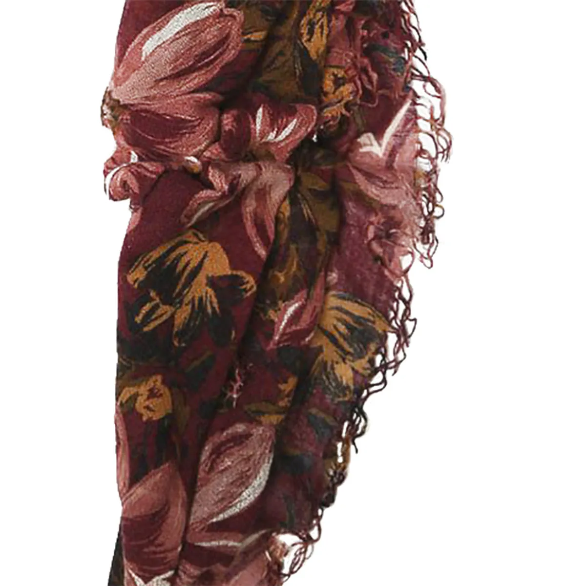 Chan Luu Scarf Soft Cashmere Silk Wrap Tawny Port Painterly Floral