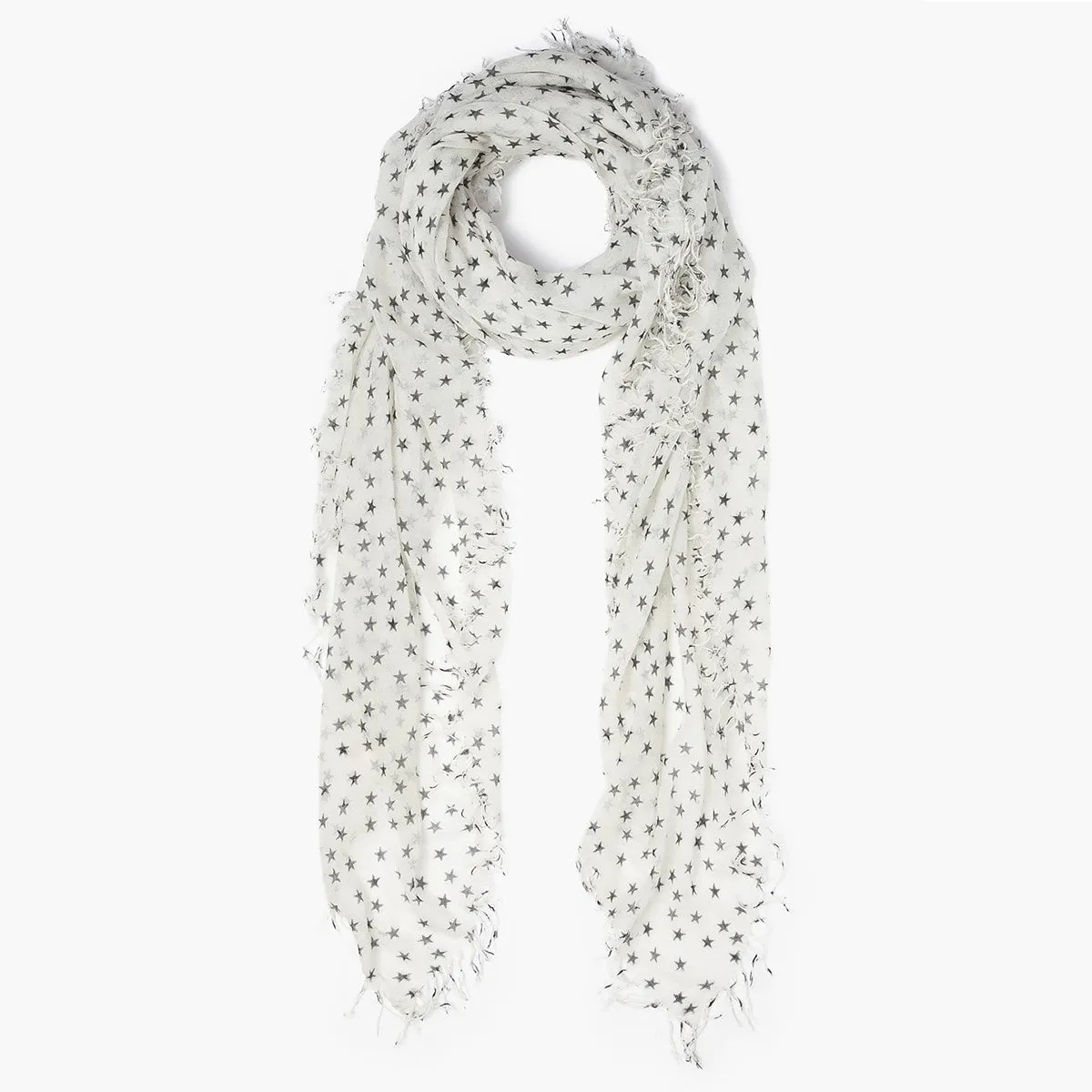 Chan Luu Scarf Soft Cashmere Silk Wrap White & Black Stars 281