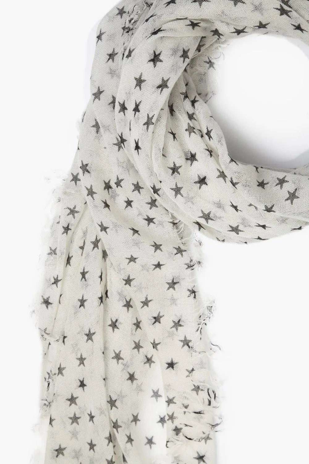 Chan Luu Scarf Soft Cashmere Silk Wrap White & Black Stars 281