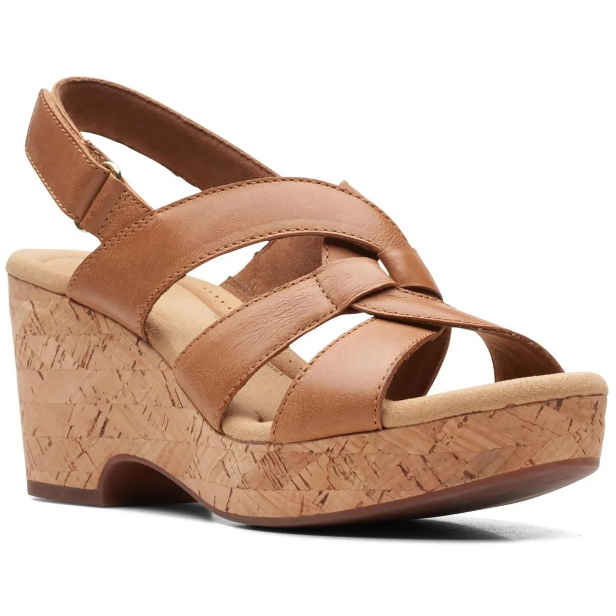 Clarks Womens Giselle Beach Faux Leather Cork Heel Slingback Sandals