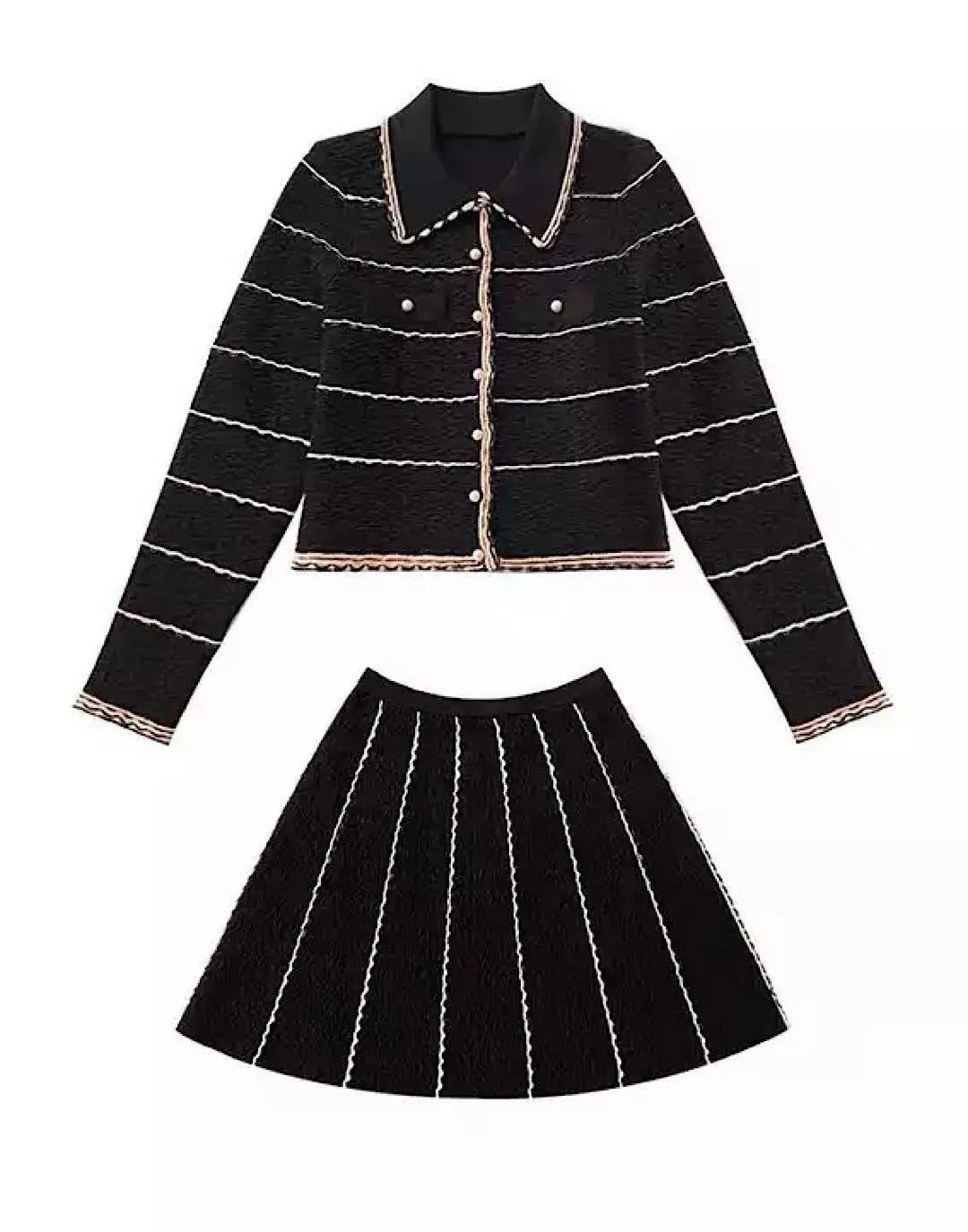 Collared Shirt And Skirt Two Piece Set