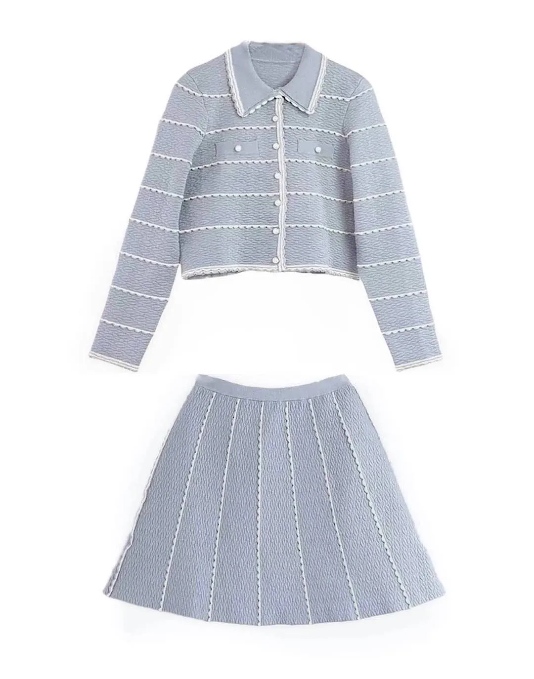 Collared Shirt And Skirt Two Piece Set