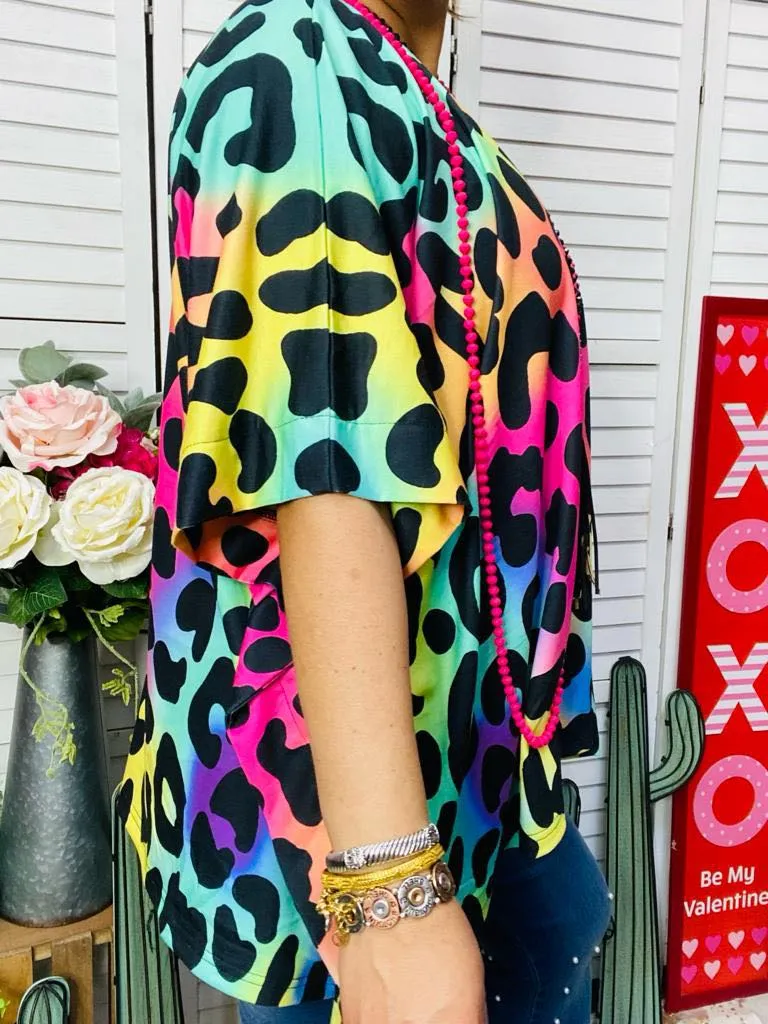 Colorful Leopard Poncho top - ONE  SIZE  loose fitting