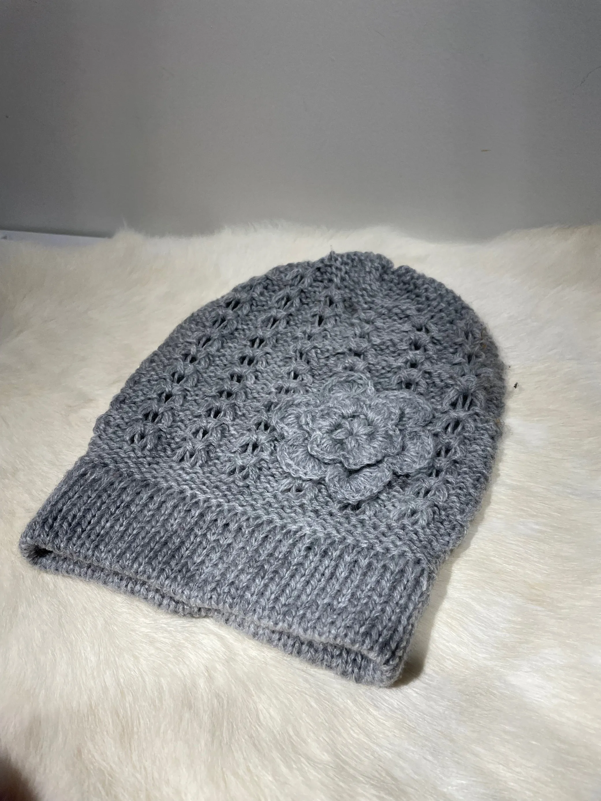 Crocheted 100% Alpaca Flower Beanie Peru