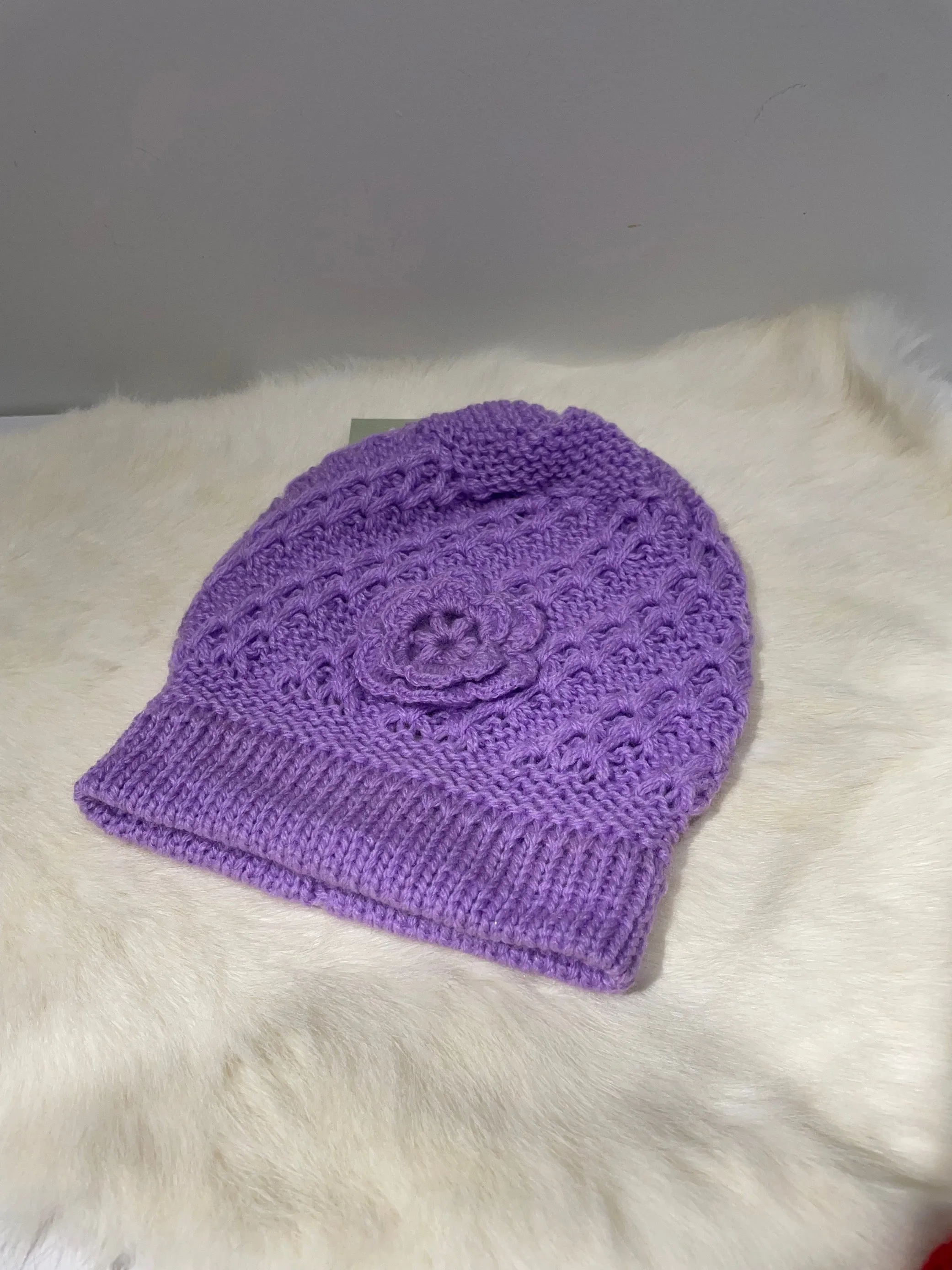 Crocheted 100% Alpaca Flower Beanie Peru