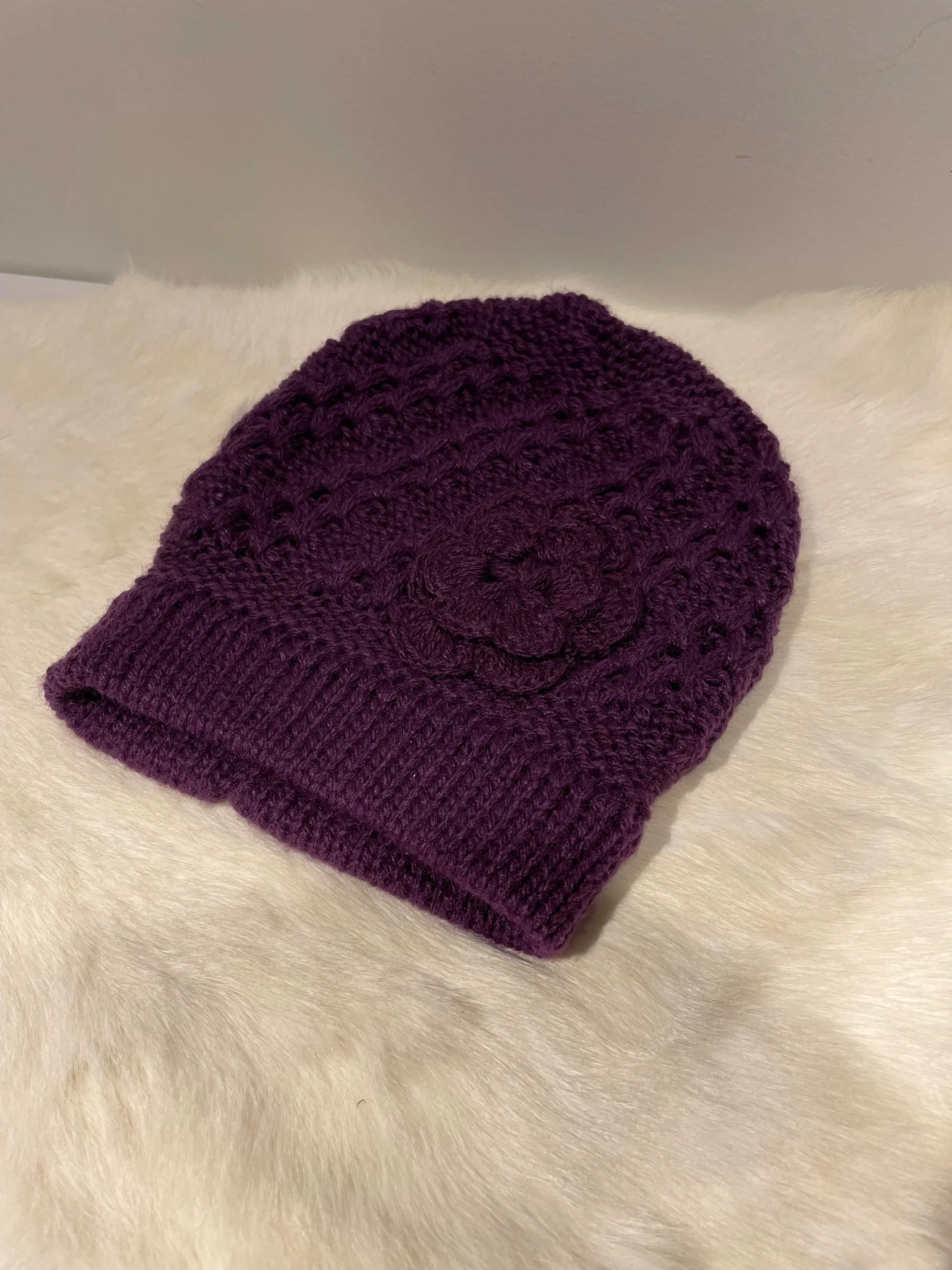 Crocheted 100% Alpaca Flower Beanie Peru