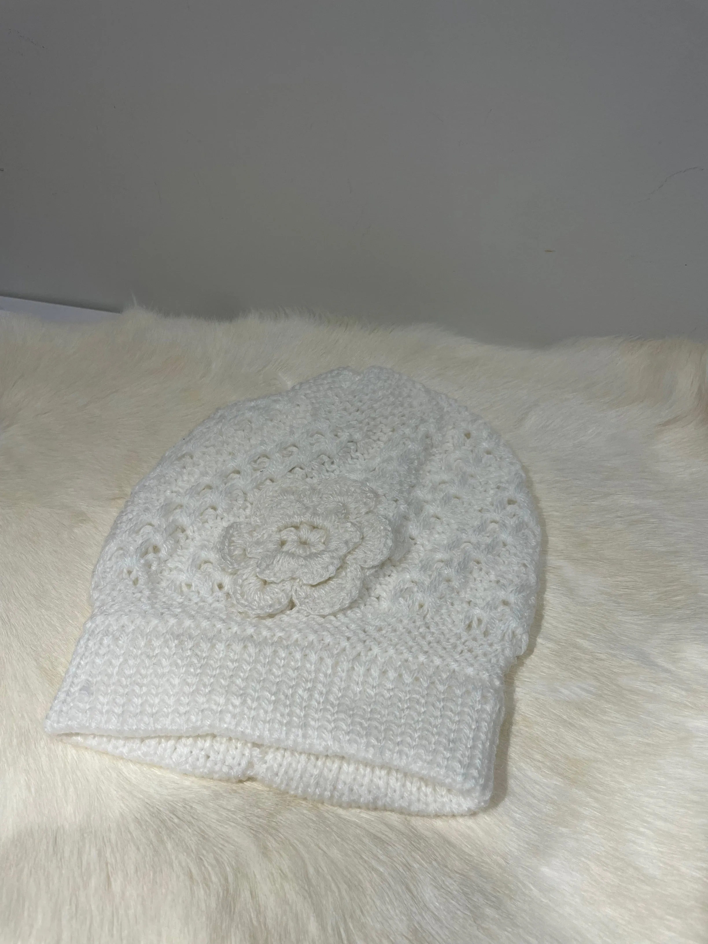 Crocheted 100% Alpaca Flower Beanie Peru