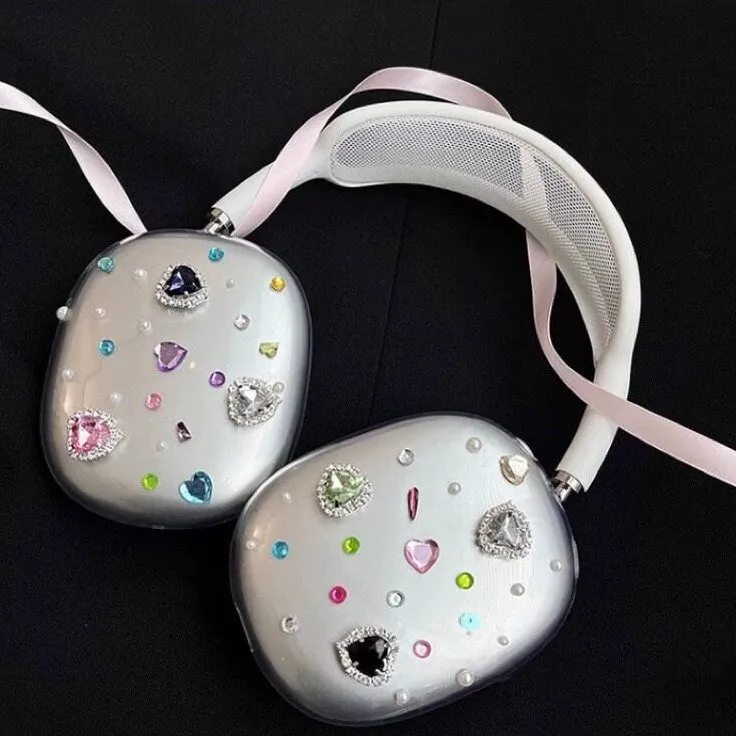 Cute Clear Bling Glam Gem Diamond Rhinestone Studs Shimmer Decoden Design Protective Cover for AirPod Max Case, AirPods Max Acce