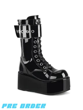 DEMONIA PETROL-150 - BLACK PATENT  PRE ORDER 