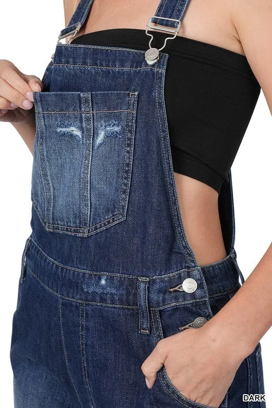 Distressed Denim Overalls