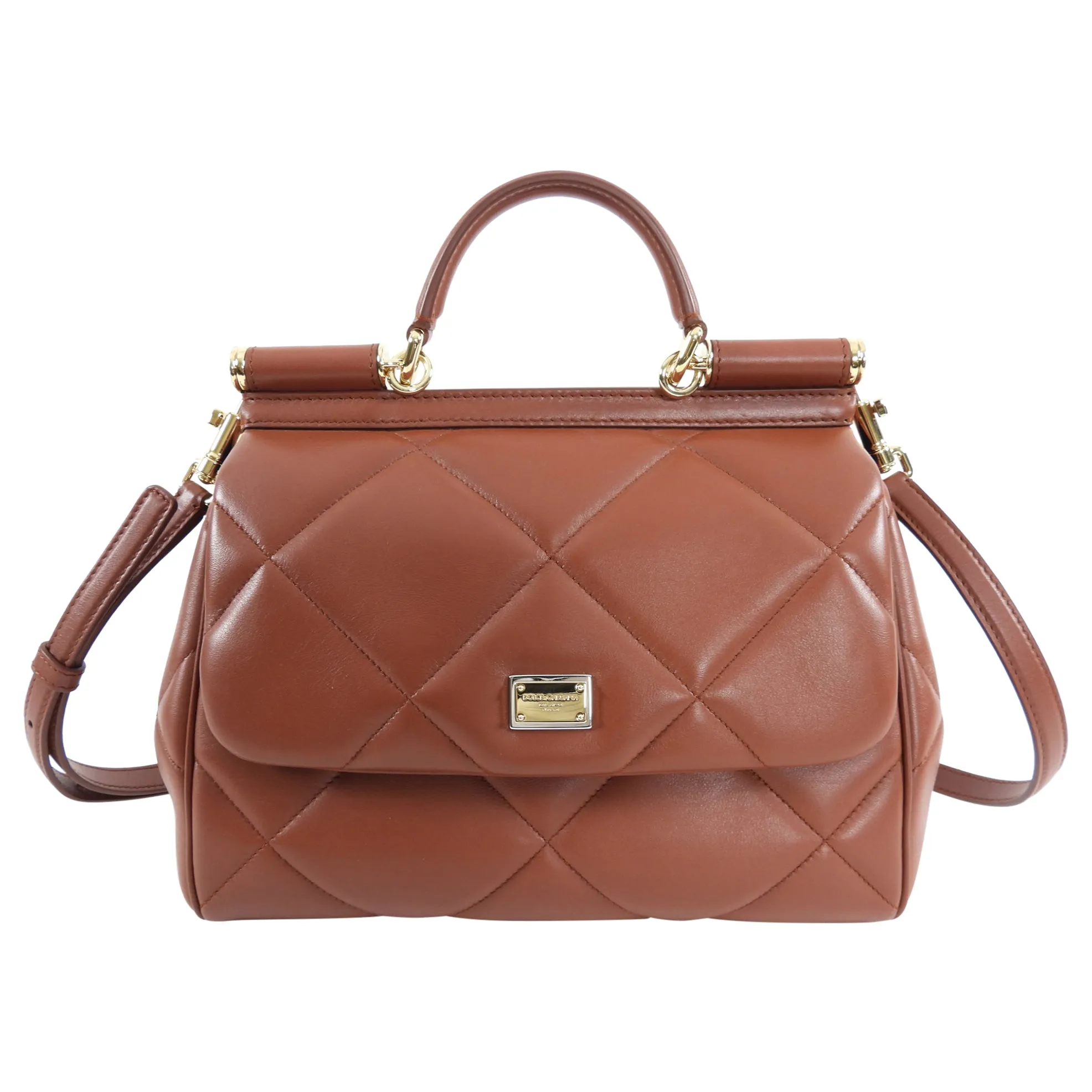 Dolce Gabbana Brown Quilted Leather Miss Sicily Bag