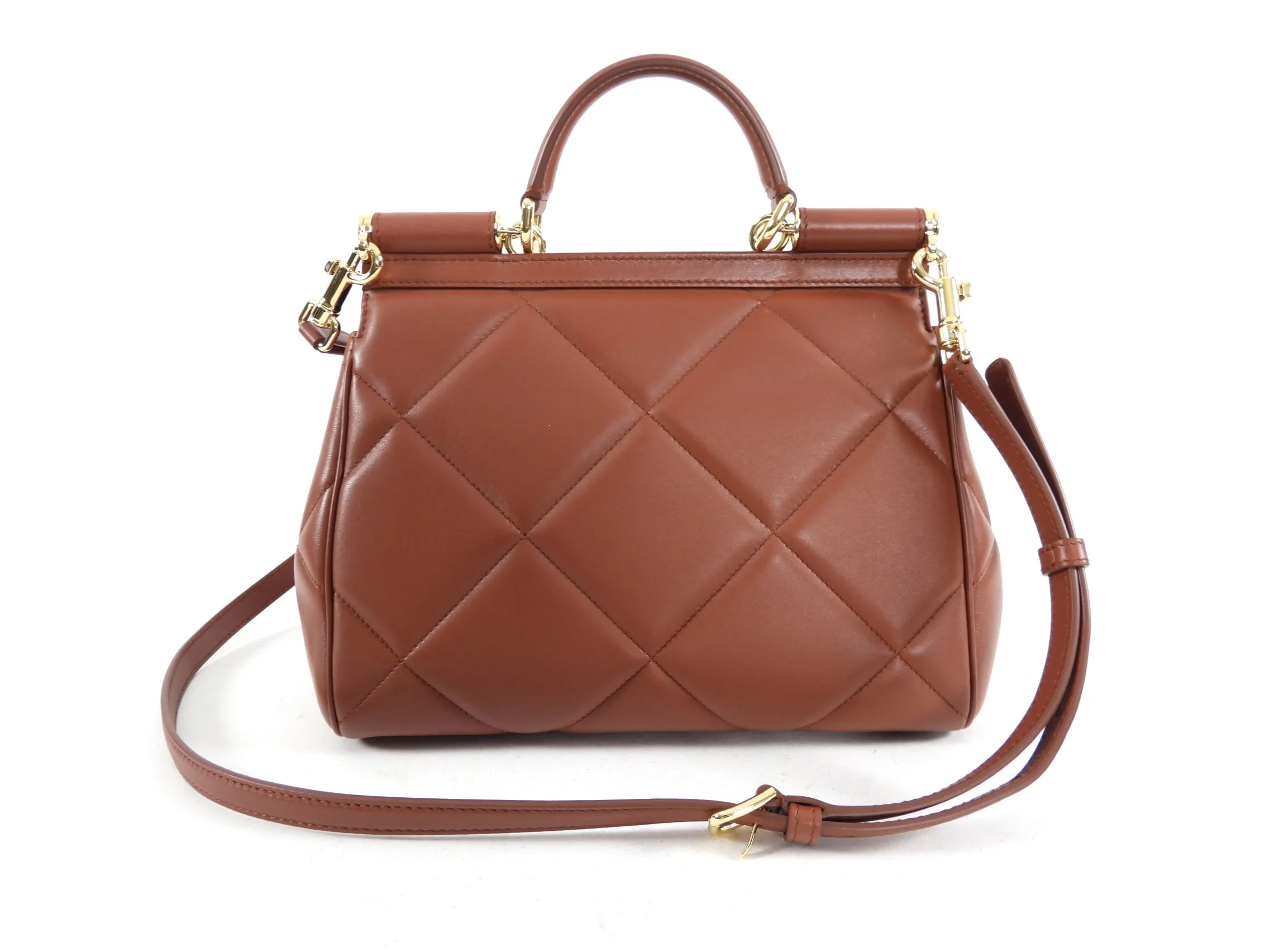 Dolce Gabbana Brown Quilted Leather Miss Sicily Bag