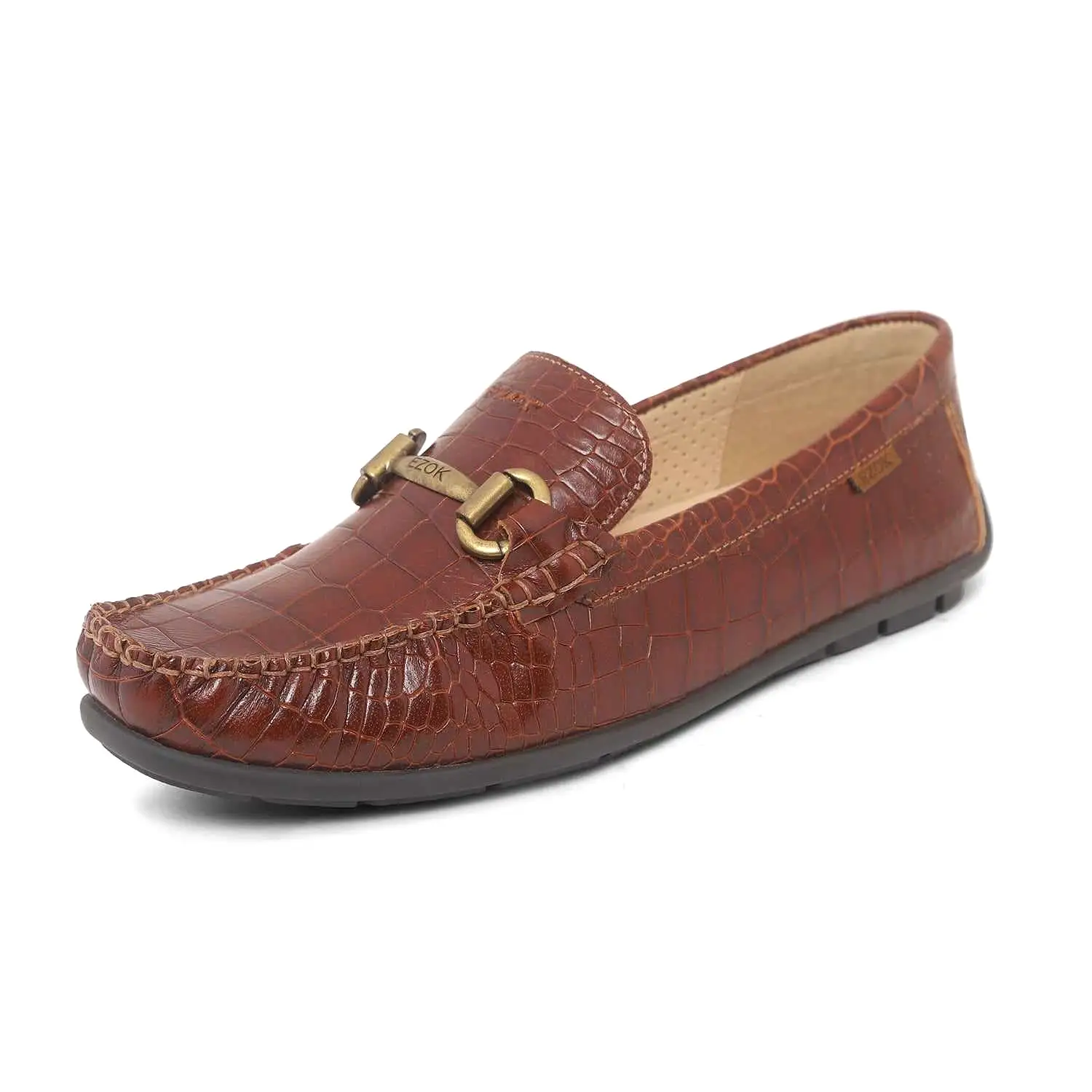 Ezok Men Brown Moccasin Driving Leather Carlo Loafers