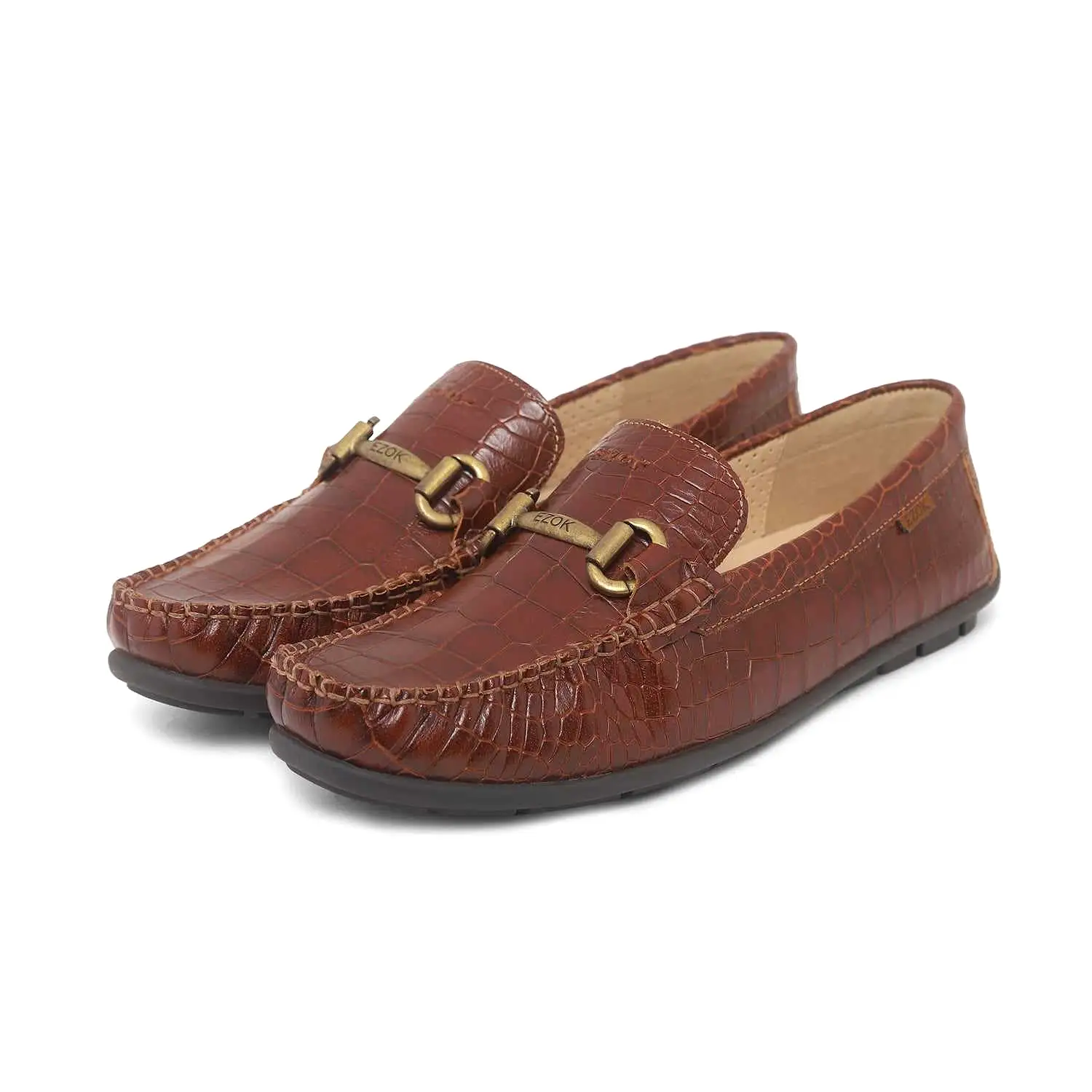 Ezok Men Brown Moccasin Driving Leather Carlo Loafers