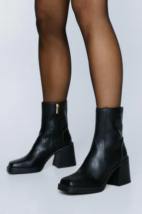 Faux Leather Platform Ankle Boots