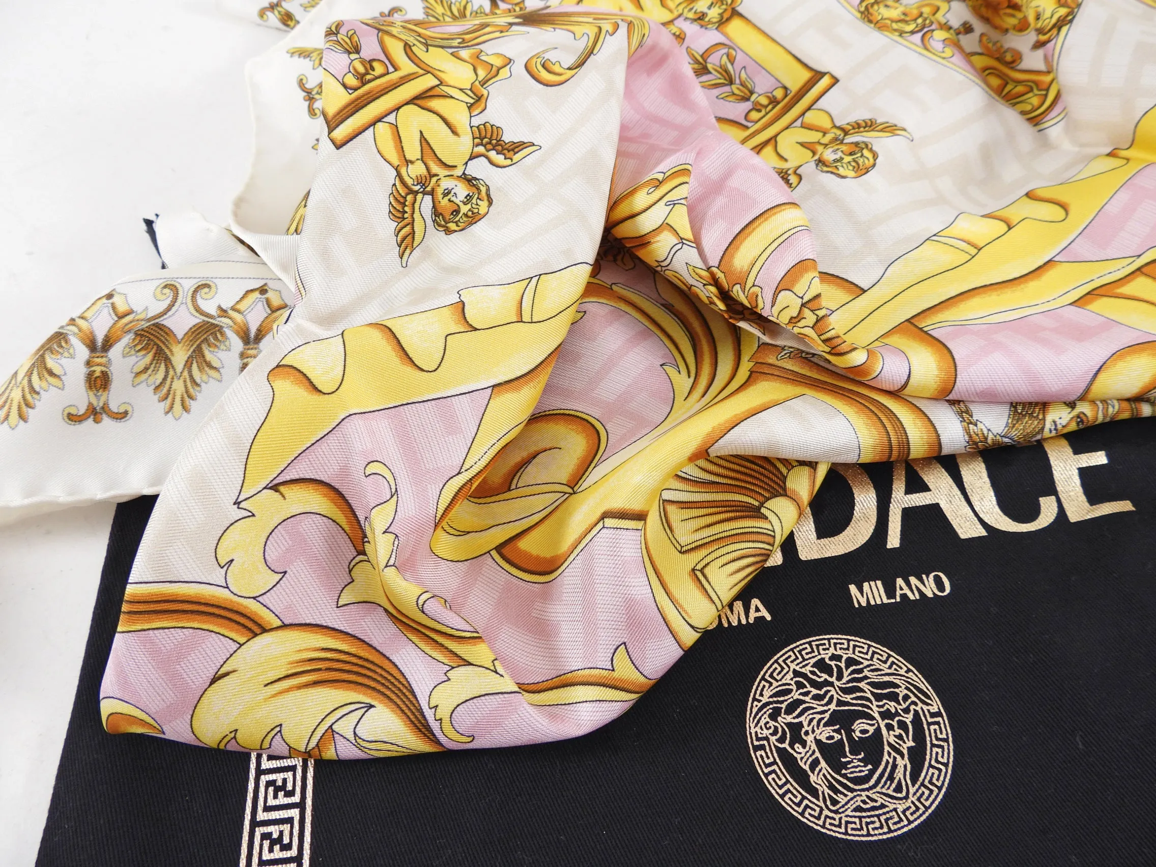 Fendace Fendi x Versace Limited Edition Pink White Silk Scarf