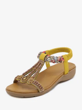 Flat Sandal Flat Open Toe PU Leather Studded T-Strap Casual Slipper Sandals