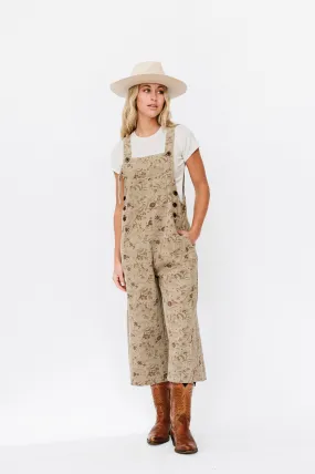 Frankie Twill Overalls in Khaki Floral