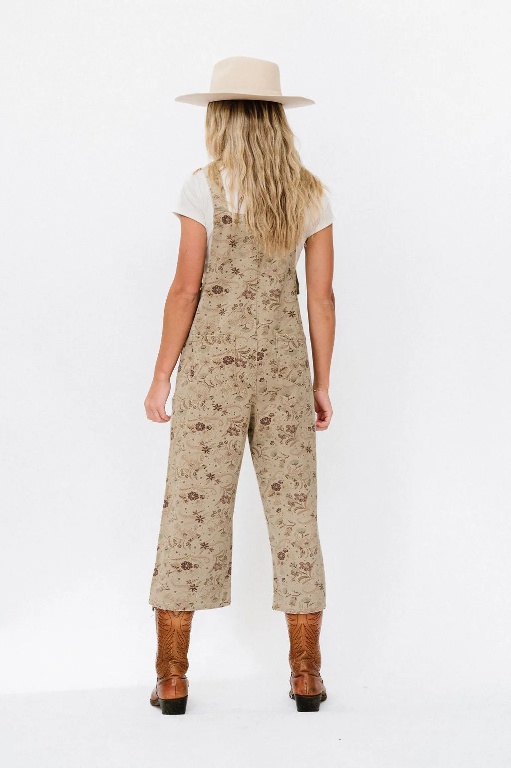 Frankie Twill Overalls in Khaki Floral