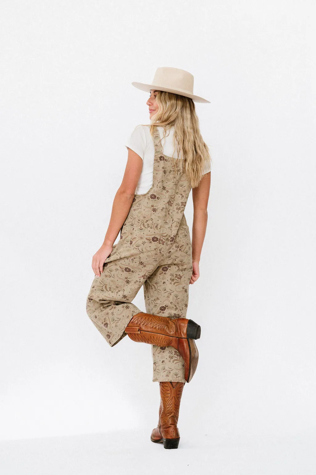 Frankie Twill Overalls in Khaki Floral